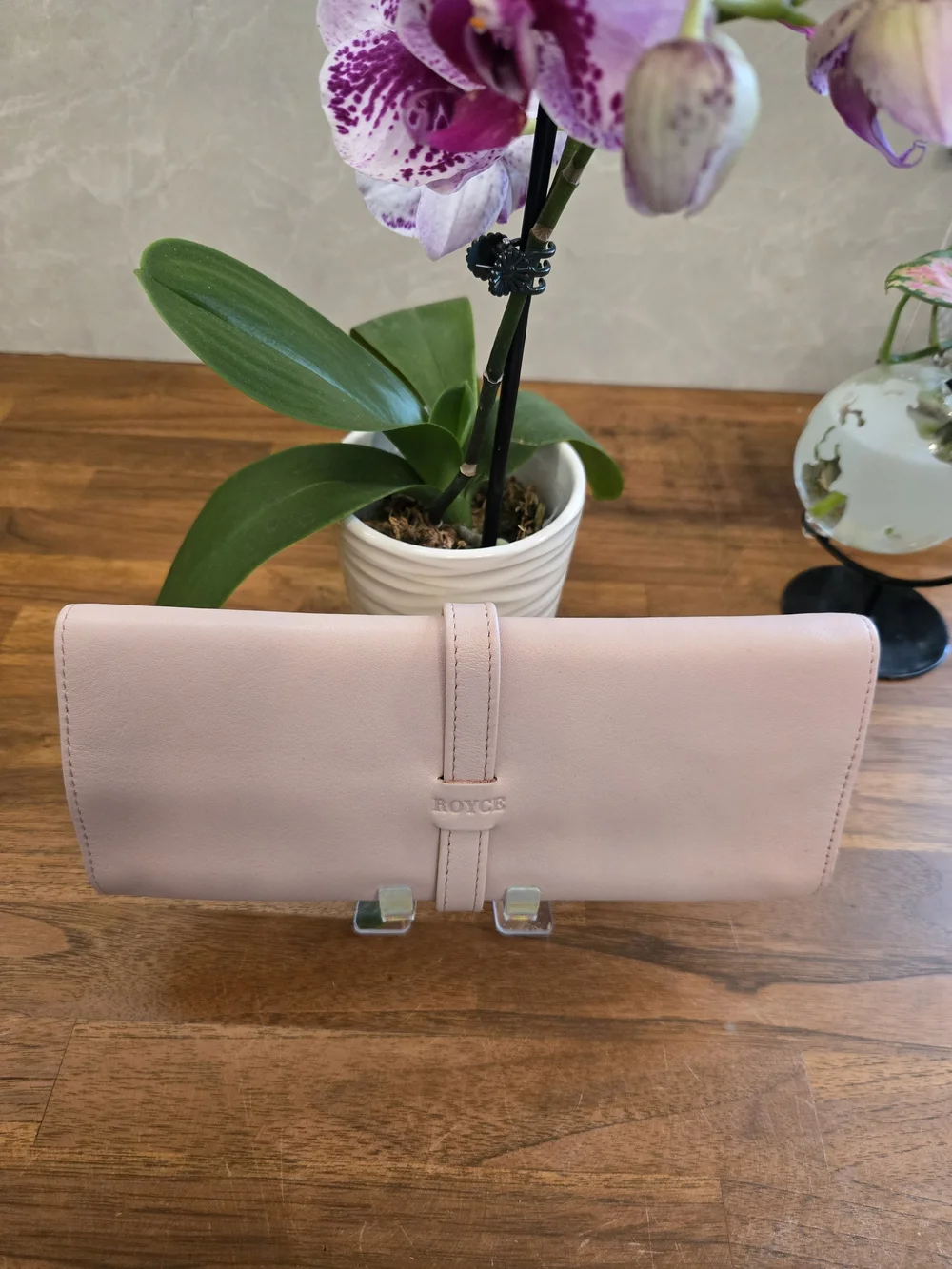 ROYCE x Rodan + Fields Pink Leather Jewelry Roll Clutch